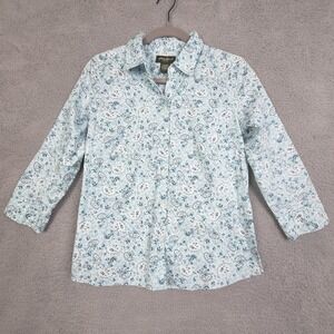 Eddie Bauer Shirt Womens Small Blue Paisley Stretch Button Up 3/4 Sleeve Classic